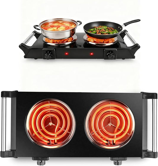 Electric Charcoal Burner Stove, 500W Single Coil Hot Plate Starter with Grill Tongs, 5-Level Temp, Smart Heat Control & Stainless Steel Fast Heating for Cooking top Countertop (4271Black)