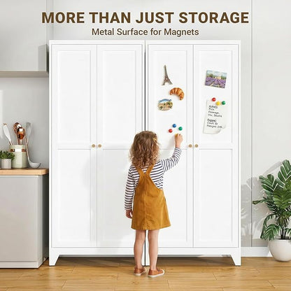 75" Tall Metal Kitchen Pantry Cabinet, Freestanding Steel Storage Cabinet with Doors, 5 Adjustable Shelves, for Dining Room, White
