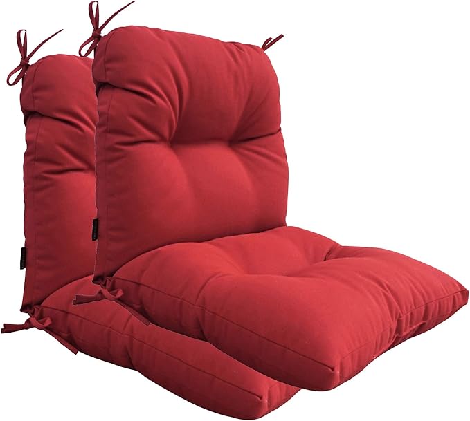 Outdoor Chair Cushions, Fade Resistant Replacement Tufted Cushion for Patio Dining Chair, Set of 2, Bright Red
