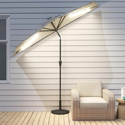 Helios&Hestia 9 ft Small Half Round Solar Powered Wall Outdoor Market Patio Umbrella with LED Lights and Tilt for Garden, Deck, Balcony