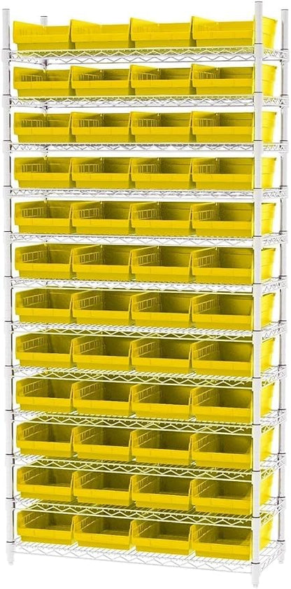 Akro-Mils 30150 Heavy Duty Plastic Shelf Bins, 12"x 8"x 4", Yellow, 12-Pack
