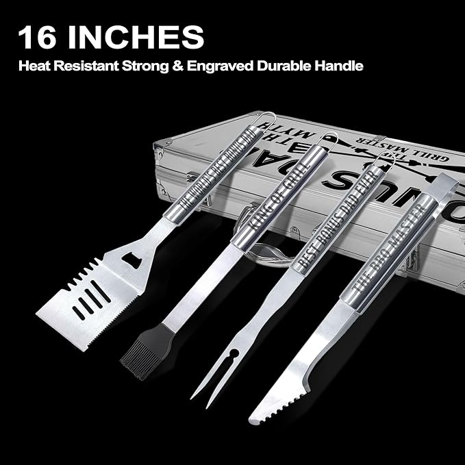 Bonus Dad Gifts, Bonus Dad Gifts for Him Fathers Day Heavy Duty Grilling Accessories Kit for Backyard BBQ, Thick Stainless Steel Grill Utensils with Non-Slip Handle Tool for Man on Birthday