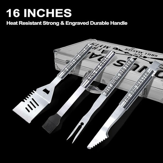 Bonus Dad Gifts, Bonus Dad Gifts for Him Fathers Day Heavy Duty Grilling Accessories Kit for Backyard BBQ, Thick Stainless Steel Grill Utensils with Non-Slip Handle Tool for Man on Birthday