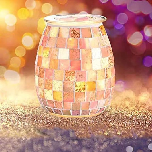 Dicimi Pink Wax Warmer for Scented Wax, Mosaic Glass Wax Melt Warmer with Gold Leaf, Electric Wax Burner with Removable Tray, Flameless Night Light Aromatherapy Gift for Women