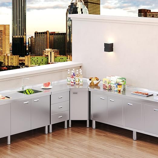 ZZV Corner Stainless Steel Table with Cabinet for Prep & Work Heavy Duty Work Table Commercial Stainless Steel Kitchen Cabinet for Restaurant Hotel Cafe Workshop Garage