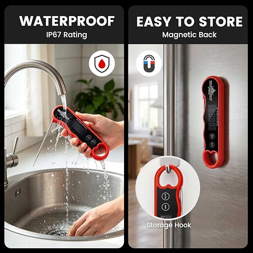 0.3s Fast Read Meat Thermometer – USB-C Rechargeable,Red | Digital instant read for BBQ, baking, and candy –no batteries needed