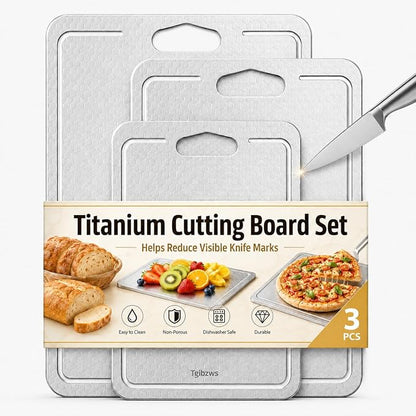 3-Piece Titanium Cutting Board Set, Scratch-Resistant, Dishwasher Safe | 3-piece titanium cutting board set with juice grooves,non-slip mat,double-sided use,dishwasher-safe cleanup for kitchen & BBQ