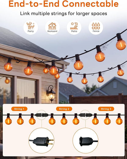 50FT G40 LED Halloween String Lights Outdoor, Orange Halloween Decorative Light with 27 LED Shatterproof Bulbs(2 Spare) Connectable Orange Outdoor Lights for Patio Balcony Backyard Pergola Decor
