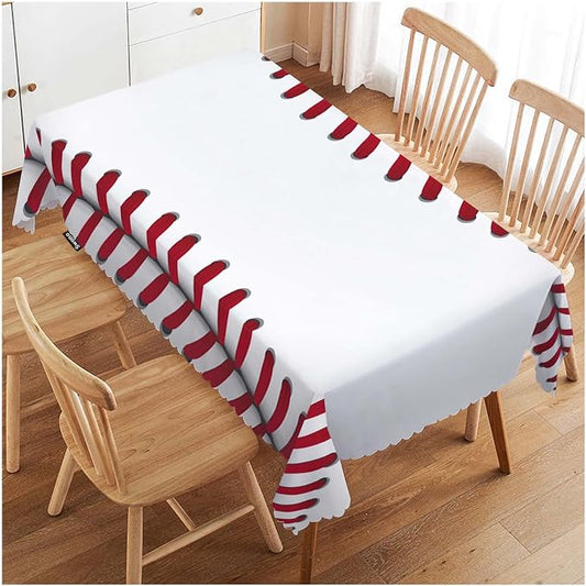 Swono Rectangle Tablecloth Baseball Table Cover 52x70 Inch Sport Baseball Red Lace Seam Heavy Duty Table Cloth for Rectangle Tables Decorative Tablecloth for Dining Party Camping BBQ