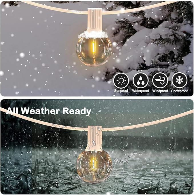 200FT(100ft*2) White G40 Globe String Lights for Outside Waterproof Patio String Lights, 100+4 Spare Replaceable 2200K Warm Bulbs for Outdoor Patio Pergola Gazebo Wedding Tent, Connectable White Wire