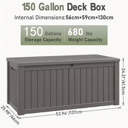 150 Gallon Outdoor Storage Box, Resin Deck Boxes Outdoor Waterproof For Patio Furniture, Garden Tools, Pool Supplies, Lockable And UV Resistant (Striped Gray)