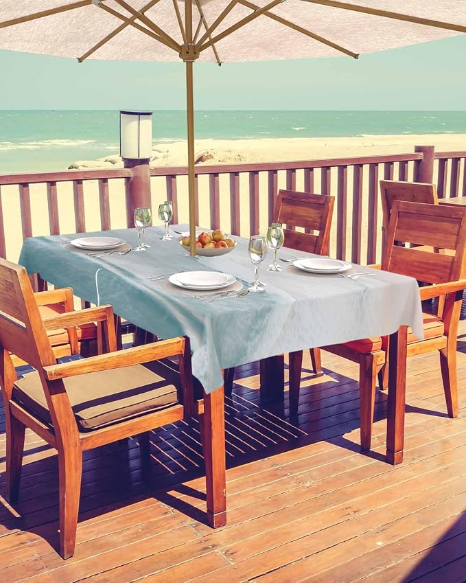 Summer Beach Outdoor Tablecloth - 60x120 Inch Rectangle Dining Table Cover, Coastal Ocean Nautical Seaside Aqua Beige Waterproof Outdoor Table Cloth with Umbrella Hole & Zipper for Picnic/Patio/Party