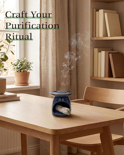 Palo Santo Incense Holder, 3-in-1 Handcrafted Ceramic Sage Burner | Heat-Resistant Palo Santo Burner for Stick & Cone with Detachable Lotus Stick Tray for Meditation Home Decor Gift