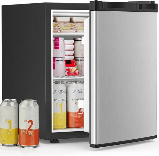 Antarctic Star Mini Fridge with Freezer, Rated 1.6 cu.ft, Small Upright Refrigerator with Removable Shelves, 7 Adjustable Thermostat, Low Noise for Bedroom/Apartment/Office,Silver