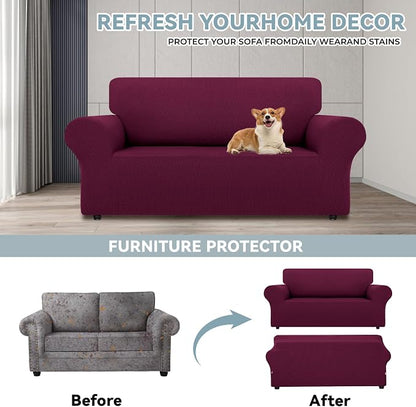 LURKA Stretch Loveseat Couch Cover, 1 Piece 2 Cushion Sofa Slipcover, Wine | Soft Stretch Jacquard, Fits 55"-78" Loveseats, Elastic Bottom for Secure Fit, Machine Washable, Pet & Kid Friendly