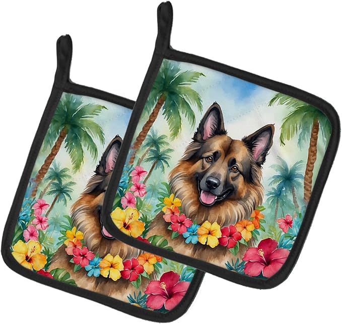 Caroline's Treasures Belgian Tervuren Luau Pair of Pot Holders Kitchen Heat Resistant Pot Holders Sets Oven Hot Pads for Cooking Baking BBQ, 7 1/2 x 7 1/2