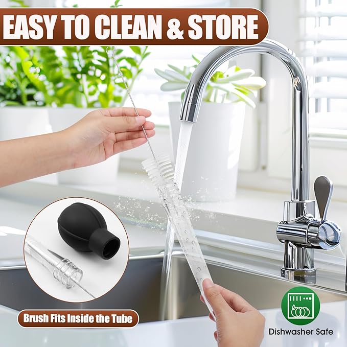 OLESBUR Premium Turkey Basters for Cooking – Baster Syringe for Hot Liquids – Meat and Food Injector – Essential Thanksgiving Cooking Tool – Turkey Baster Large with Cleaning Brush(Black)