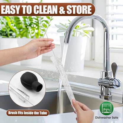 OLESBUR Premium Turkey Basters for Cooking – Baster Syringe for Hot Liquids – Meat and Food Injector – Essential Thanksgiving Cooking Tool – Turkey Baster Large with Cleaning Brush(Black)