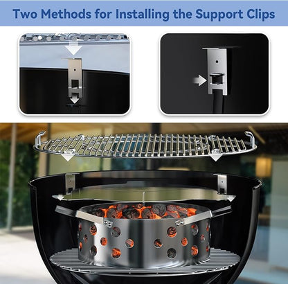Skyflame Heat Controller for 22" Charcoal Kettle Grills, Stainless Steel BBQ Smoking Gilling Kit with 4PCS Support Clips, Turns Your Charcoal Grill Into a Smoker