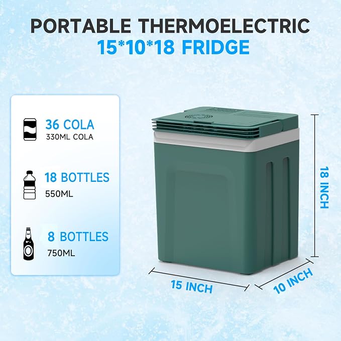 TopAutoGear 25L/30L Portable Electric Cooler & Warmer 32℉-149℉, Small Refrigerator with Handle, 110V AC and 12V DC Car Fridge, Camping/Outdoor/Travel Cooler for Vehicles & Trucks, Army Green 25L