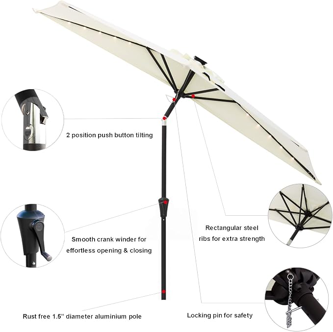C-Hopetree 9 ft Half Round Outdoor Patio Market Wall Umbrella with Solar LED Lights and Tilt