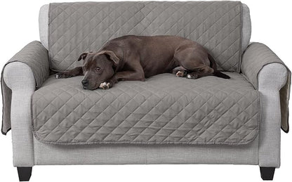 Furhaven Water-Resistant & Reversible Loveseat Cover Protector for Dogs, Cats, & Children - Two-Tone Pinsonic Quilted Living Room Furniture Cover - Gray/Mist, Loveseat