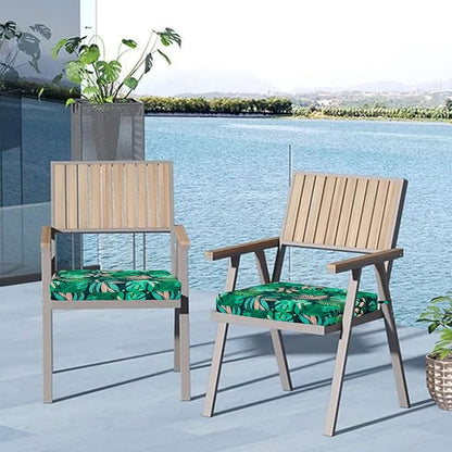 Cozyide Outdoor Chair Cushions, Waterproof Patio Seat Cushions with Adjustable Straps, Square Corner Patio Chair Cushions for Garden, Green Leaf, 18.5x16x3 Inch (Pack of 4)