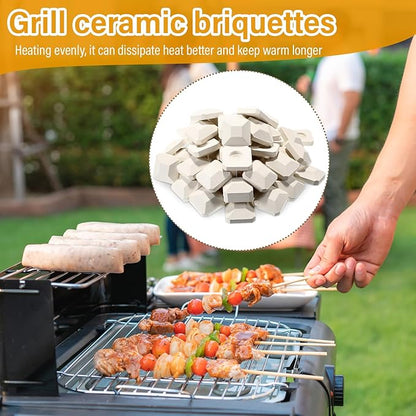 Baquler 50 Pcs Ceramic Briquettes for Gas Grill Replacement 2"x2" Universal BBQ Grill Briquettes, Reusable Even Heat Distribution Stone for Most Grills, Reusable Heat Plates Alternative