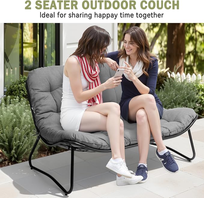 Crestlive Products Outdoor Couch，Patio Loveseat with Soft Cushions All Weather Patio Furniture for Porch/Balcony/Yard (3PC Dark Gray)