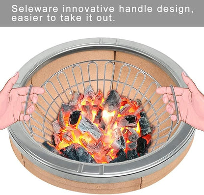 SELEWARE Stainless Steel 304 Charcoal Basket Lump Charcoal Ash Basket, 14'' Grill Baskets for Classic Joe Large Big Green Egg, Primo Kamado