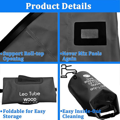 Heavy-Duty Wood Pellet Storage Bag, 20LB Waterproof Smoker Bag - 500D PVC Outdoor Storage Container with Buckle Seal, Label Pocket & Handles for BBQ, Grill, Pellet Smoker (Black)