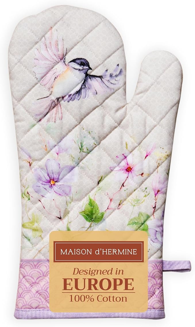 Maison d'Hermine Oven Gloves 100% Cotton Oven Mitt 7" x 13" with Loop Heat Resistant BBQ Cooking Gloves Baking Grilling Kitchen Hotel Home Farmhouse Spring Summer (Pack of 1, Magnolia Mornings)