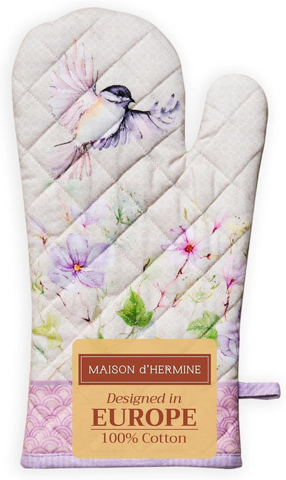 Maison d'Hermine Oven Gloves 100% Cotton Oven Mitt 7" x 13" with Loop Heat Resistant BBQ Cooking Gloves Baking Grilling Kitchen Hotel Home Farmhouse Spring Summer (Pack of 1, Magnolia Mornings)