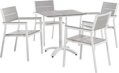 modway Maine 5-Piece Aluminum Dining Table And Chair Outdoor Patio Set in White Light Gray