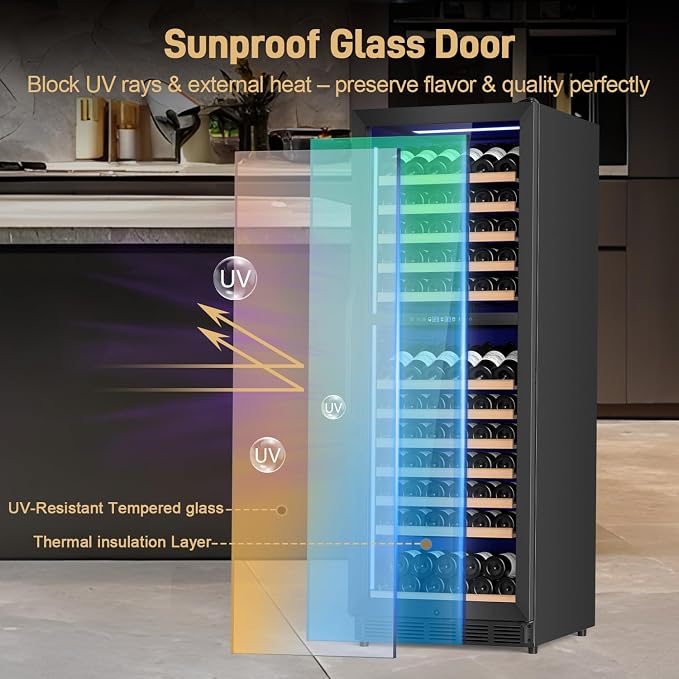 Velivi 24 Inch Dual Zone Wine Cooler Refrigerator, 179 Bottle | Built-in & Freestanding Wine Fridge, with Front Vent, Digital Touch Control, Quiet Compressor, Lock, Black