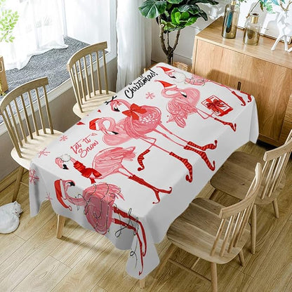 Moslion Pink Flamingo Rectangle Tablecloth Bird Christmas Santa Hat Sweet Happy Holiday Cartoon Cute Animal 60x84 Inch Table Cloth Dust-Proof Table Cover for Party Table Cover Kitchen Dinning