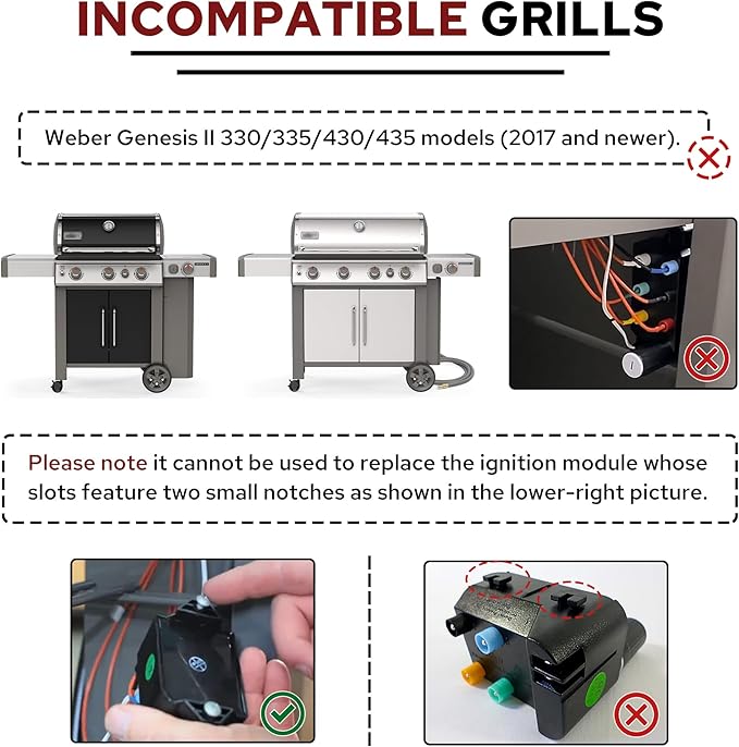 66354 & 66355 Universal Igniter Kit for Weber GS4 Genesis II 310/315 & 410/415 Part, 4-Outlet Ignition System for Weber Genesis II GS4 Grill Part, as E/S-310 315 410 415 Grill Starter Replacement Part