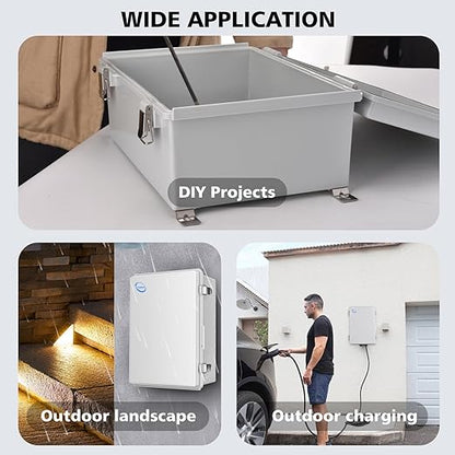 RTHIEAI Waterproof Outdoor IP67 Junction Box(20.1"x16.1"x7.9") with Mounting Plate, Hinged Grey Cover and Wall Brackets - Weatherproof ABS Plastic Electrical Enclosure for DIY Projects(510x410x200mm)