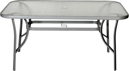 Flash Furniture Commercial Grade 35x59 in Steel Rectangular Table, Silver | Umbrella Hole, Tempered Glass
