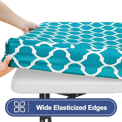 Smiry 2 Pack Rectangle Table Cloth 5 Foot, Waterproof Elastic Fitted Tablecloths, Windproof Washable Polyester Table Cover for Picnic, Camping, Outdoor (Teal, 30"x60")