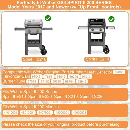 Grill Parts for Weber Spirit 2 Parts GS4 Spirit II 200 SER Replacement Parts for Weber 7635 67045 69796 3400301 Flavorizer Bars, 69785 67024 Burner Tube,69899 67278 Crossover Tube&67060 Heat Deflector