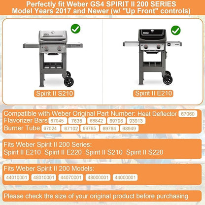 Spirit Grill Parts for Weber Spirit 2 Grill Parts GS4 Spirit II 200 SER E210 S210 Replacement for Weber GS4 Spirit 2 Flavorizer Bars 7635 67045 3400301, Burner Tube 67024 69785 & Heat Deflector 67060
