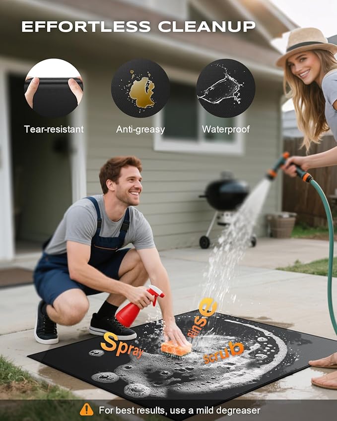 Non-Curl 48x40 inch Under Grill Mats for Outdoor Grill, Indoor Fire Pit Hearth Rugs for Fireplace, Double-Sided Fireproof, Oilproof & Waterproof BBQ Grill Mat, Easy to Clean,for Deck/Patio/Lawn