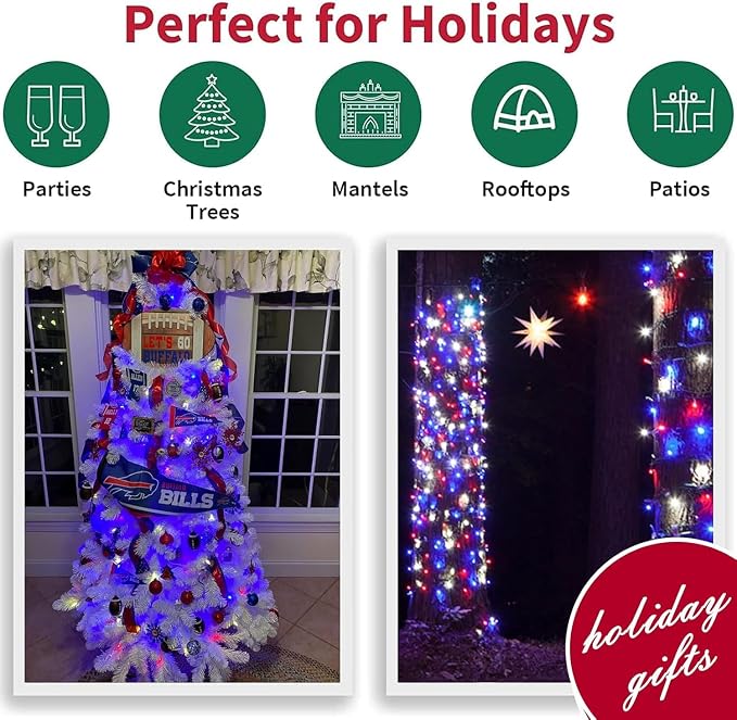 Red White and Blue Mini String Lights, 31.9FT 150 Lights 4th of July Patriotic Lights White Wire, Red White Blue Fairy Lights for Indoor Outdoor Independence Day Memorial Day Tree Decoration