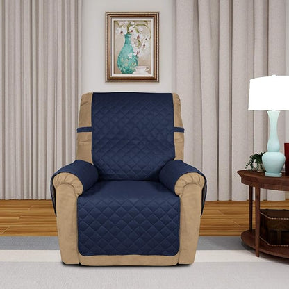 PureFit Reversible Recliner Chair Covers Couch Covers for Dogs, 19 in | Navy/Ivory, Water Resistant Couch Protector, Washable Pet Couch Cover with Non Slip and Elastic Straps For Kids
