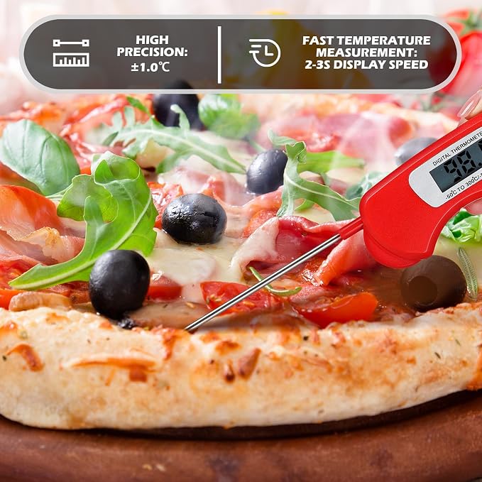 Xuhal 12 Pcs Digital Meat Thermometer with Probe Waterproof Instant Read Foldable Food Thermometer with Magnet for Kitchen Grilling Cooking Turkey Baking BBQ(Red)