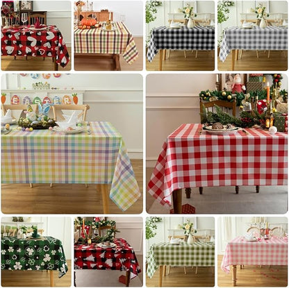 Waterproof Plaid Tablecloth Fabric - Round 120 Inch Classic Gingham Checker Table Cloth for Indoor/Outdoor Use - Buffalo Table Cover for Picnics, BBQs, and Parties