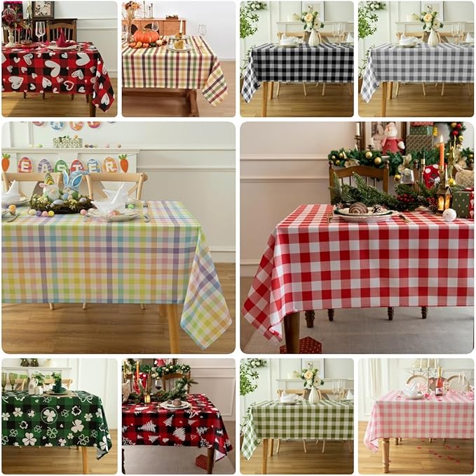 Waterproof Plaid Tablecloth Fabric - Round 108 Inch Classic Gingham Checker Table Cloth for Indoor/Outdoor Use - Buffalo Table Cover for Picnics, BBQs, and Parties