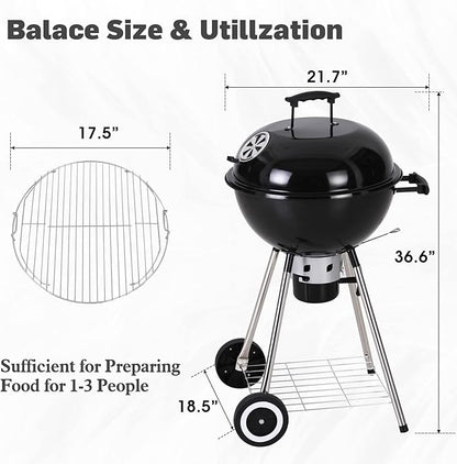 Sophia & William 18-inch Kettle Charcoal BBQ Grill with Porcelain-Enameled Lid and Bowl, Chromeplated Grate, Ash Catcher for Outdoor Picnic BBQ Patio Camping, Black