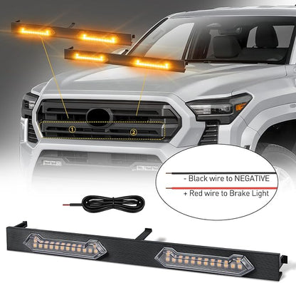 LED Grill Lights - 4PCS Front Grill Lights for Toyota Tacoma SR SR5 2024 2025 2026 with Fuse Adapter & Harness (Amber Light with Clear Shell)